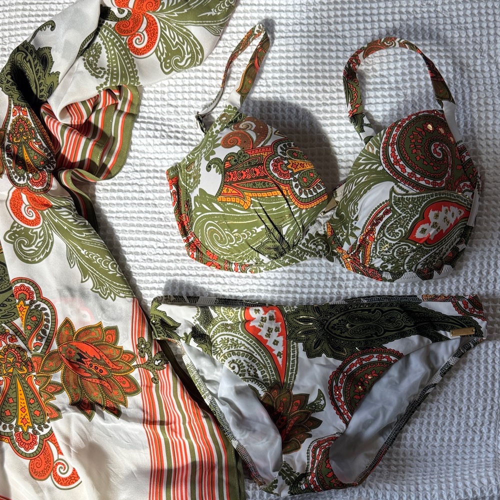 Maryan Mehlhorn Paisley Bikini with Coverup Wrap - Size 12 /D Cup